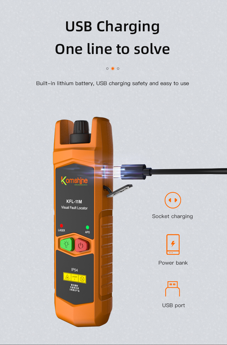 Komshine KFL-11 VLFレーザー30MW/10MW/20MW視覚障害ロケーター、光ファイバーオプティックケーブルテスター1-30km SC/ST/FC充電式FTTH