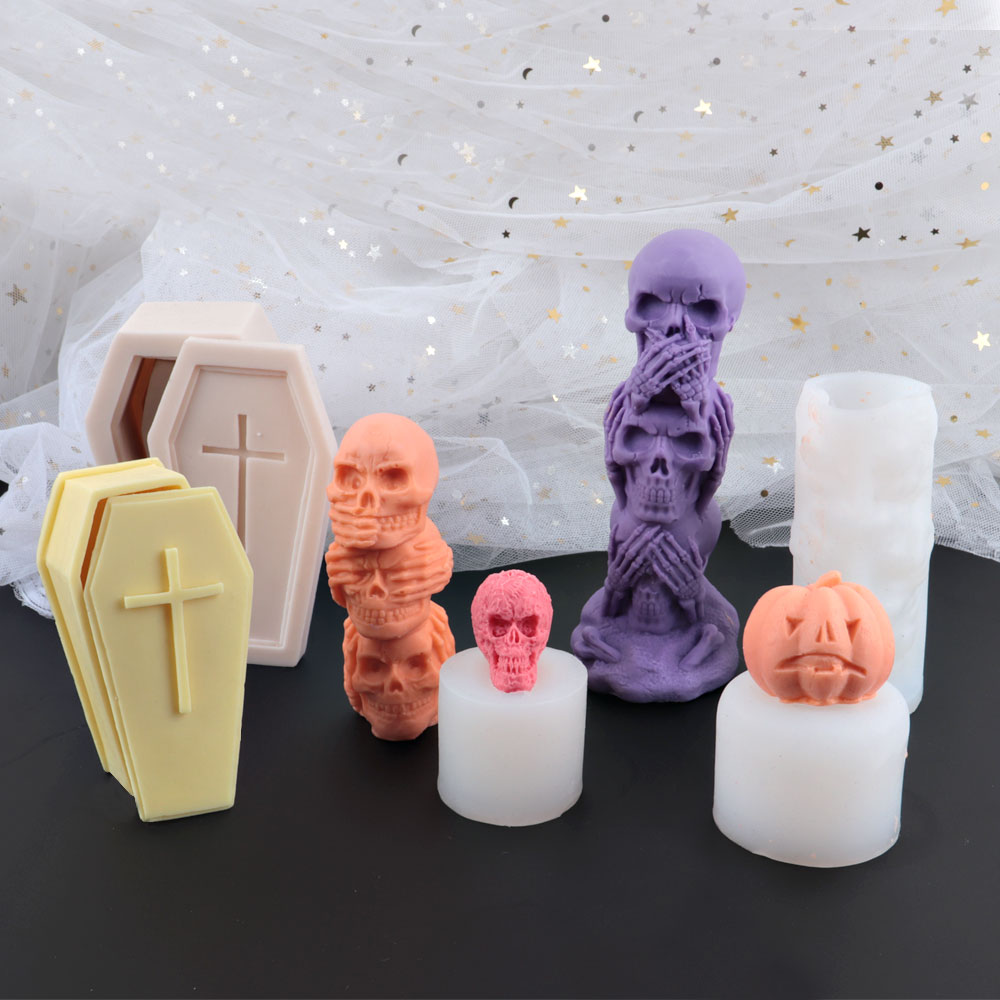 Halloween Coffin Skulls Silicone Candle Mold DIY Epoxy Resin Aromatherapy Candle Plaster Crafts Party Supplies Pumpkin Cake Mold