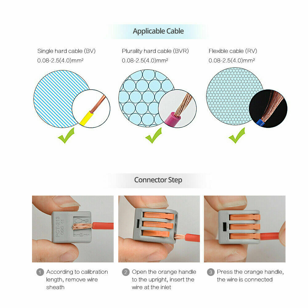 Terminaux 10 / PCT212-PCT218 SPL-2-3 0,08-2,5 mm Connecteurs de câble de fil électrique compact universel Splitteur Conductor