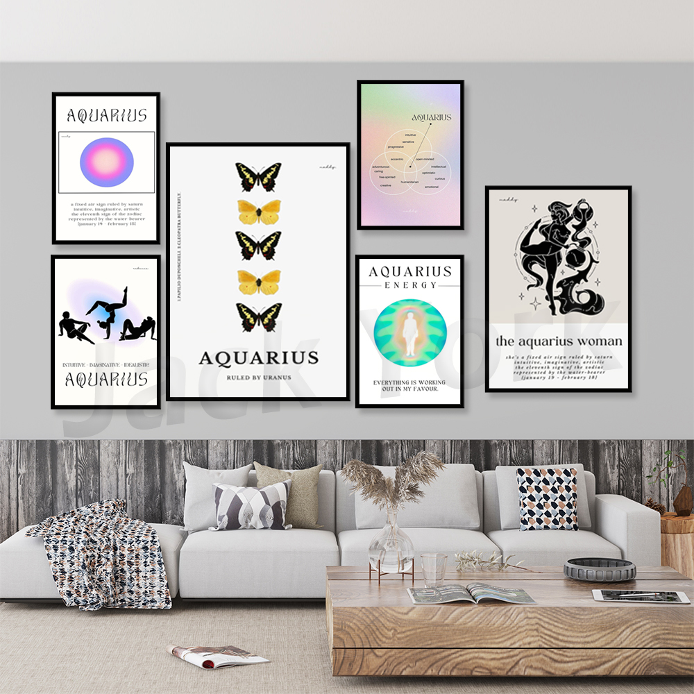 Affiche d'art du Verseau Affiche Aquarius Gift Zodiac Mur décor astrologie Mur Art Star Signe Affiche tendance Y2K Wall Art Print Design