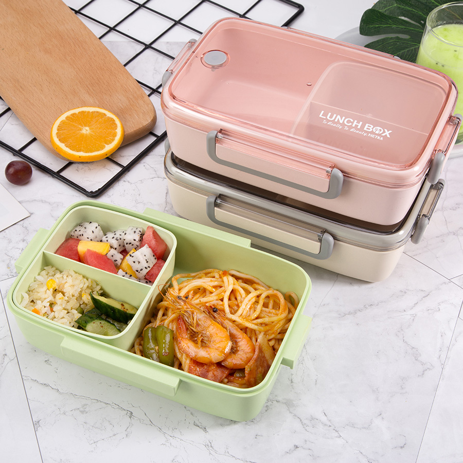 Brun/grön/rosa lunchlåda bambu fiber material bärbar bento box mikrovågsugn matlagring behållare för kontor barn