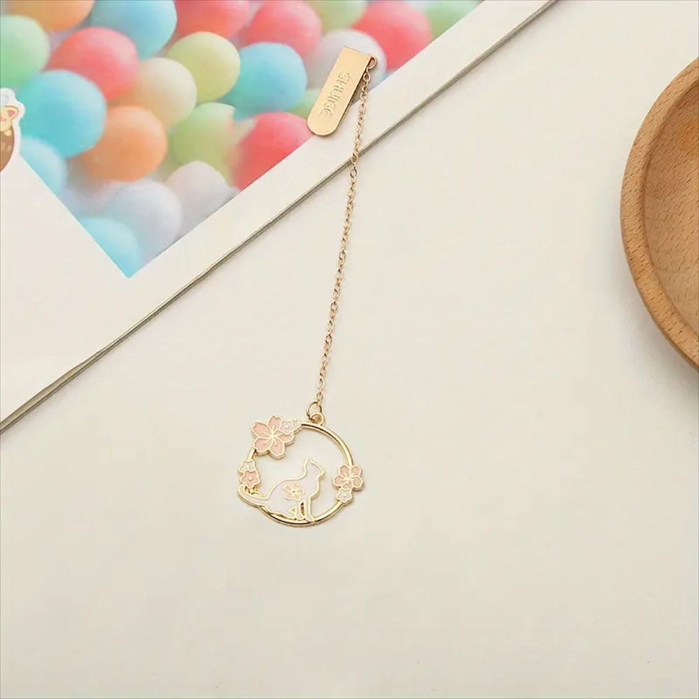 Cherry Blossom Bookmark Pet Design Reading Pages Book Clip Animal Shaped Alloy Chain Pendant Bookmarks Stationery Gifts