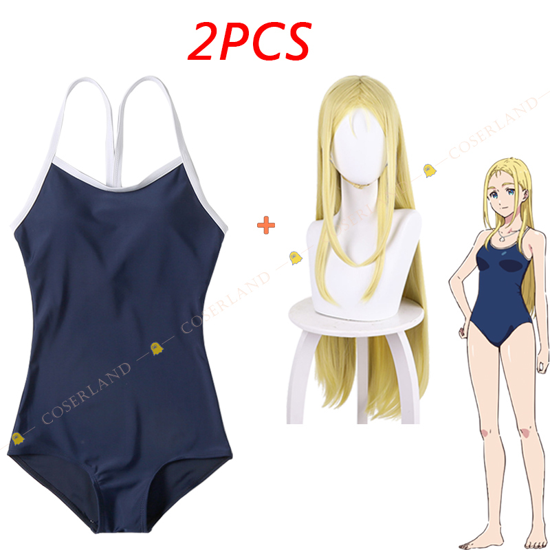 Anime Summer Time Rendering Ushio Kofune Cosplay Blue Swimwear Costume Wig Blonde Hair Shell Necklace Summertime Render Swimsuit