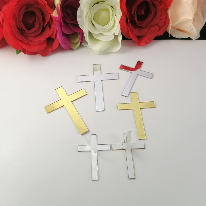 Laser geschnittener handgefertigter Spiegel kreuzt Kruzifix Jesus Christus Ornamente Religiöser Charme Halskette Anhänger machen Dekor Spiegel Aufkleber