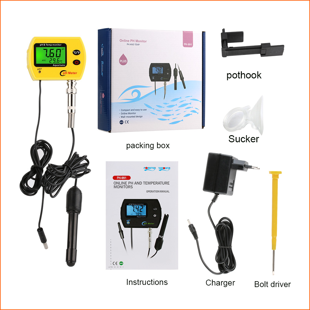 Medidor de temperatura on -line Medidor portátil LCD Digital Water 0,01ph Meter Tester ACODIMETER Aquário Monitor de qualidade com luz de fundo