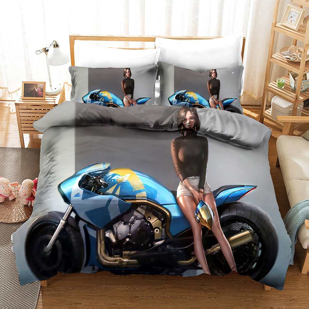 Sexy Girl Motocross Cover Cover Extreme Sports Temat Pedding Set for Boys Teens Man Microfibre 3D Beauty Queen/King Quilt Cover