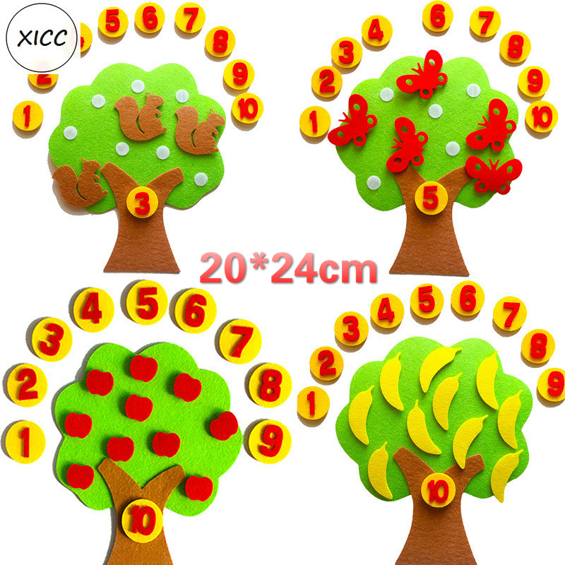 Apple Tree Felts Children Early Teaching Nonwoven Squirrel Banana Butterfly Learn Number Diy Handmade Material Package Toys