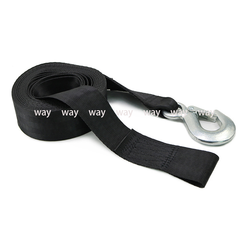 Black Polyester Towing Rope Webbing Trailer Winch Strap Boats Car Vehicles Replacement Parts Heavy Duty With Safety Snap Hook