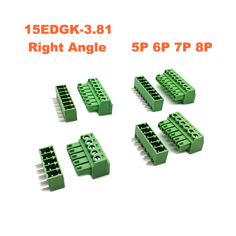 Pitch 3,81 mm Plug-in PCB Borlier Bloc 15edgk RC 5 6 7 8 Pin Angle de droite Male / Femelle Connecteur Pluggable Morsettiera