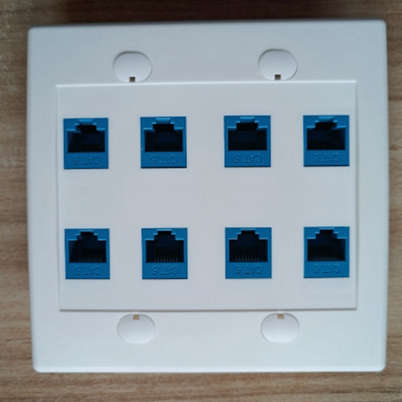 PROMOTION! Ethernet Wall Plate 8 Port - Double Gang Cat6 RJ45 Keystone Jack Network Cable Faceplate Female To Female - Blue