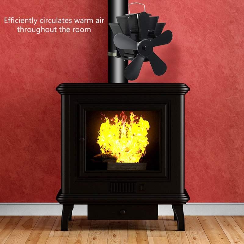 5 Blades Fireplace Stove Fan Black Eco-Friendly Log Wood Burner Accessories Home Fireplace Fan New Winter Warmer Stove Heat Fan