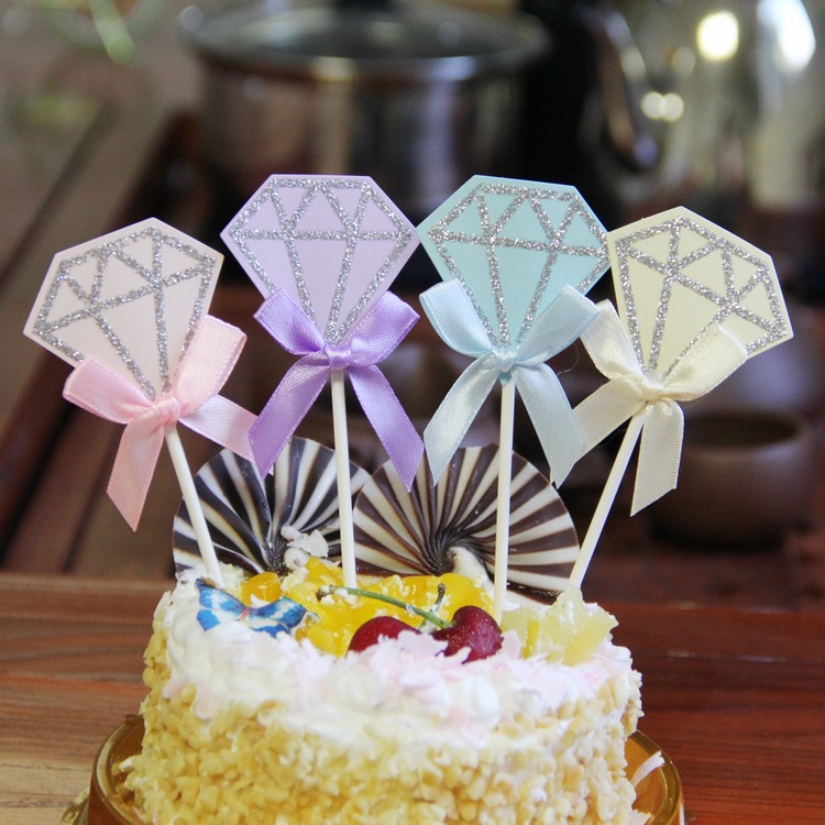 5stDiamond Birthday Wedding Cake Topper Cupcake Flags Birthday Party Cake Baking Decor Baby Shower Cake Flags