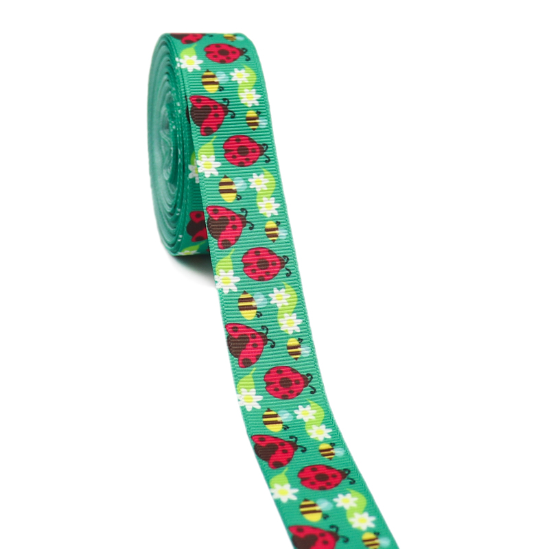 18092704, 7/8" 22MM 10 Yards Ladybug Printed Grosgrain Ribbons DIY Hair Bows Handmade Materials