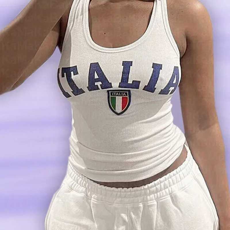 Women's Tanks Camis Summer Cute Italia Graphic Print Tank Tops Female Fairycore Vintage Crop Top E-girl Aesthetics Womens Y2K T-shirts Clothes Emo J240409
