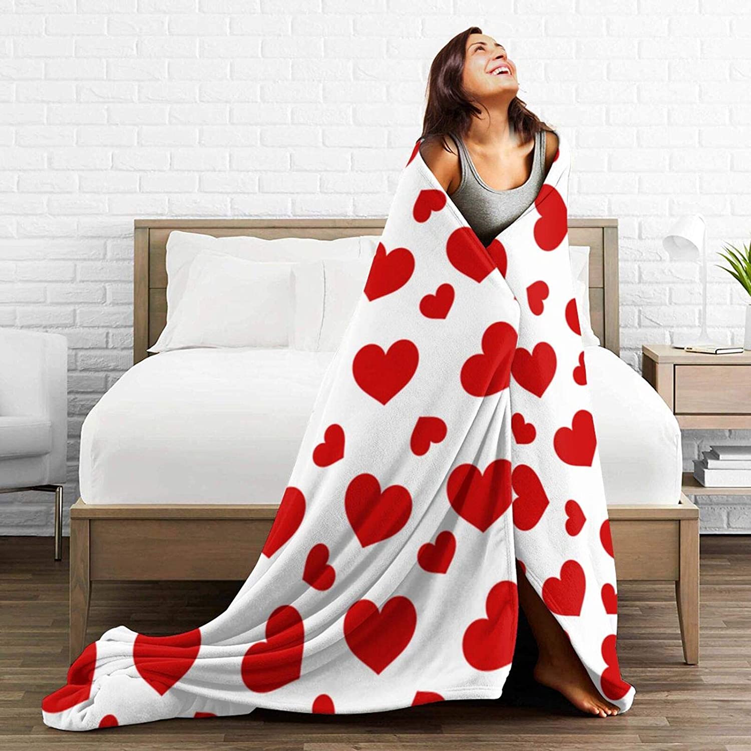 Lanciare coperta di San Valentino, carino amore cuori flanella decorativo lancia morbida accogliente divano del divano tutta la stagione