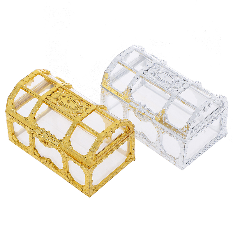 Transparent arrangör Trinket Treasure Storage Mini Home Case Chest Collectibles Desktop Gem Candy Makeup Pirate Jewelry Box