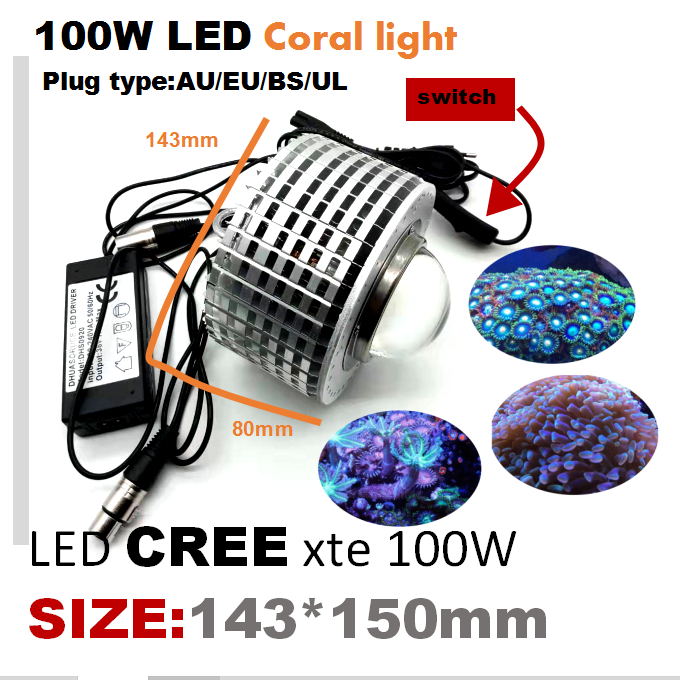 100W Full Spectrum Cree LED Aquário Iluminação Marinha Recife de coral Luz de lâmpada para água salgada