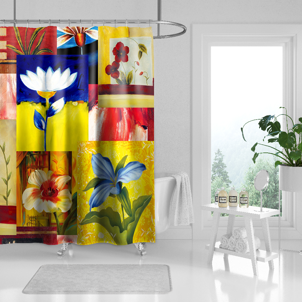 Pintura de jornais textura chuveiro cortina de banheiro cortina de chuveiro com gancho decoração de impressão de tecido de poliéster à prova d'água