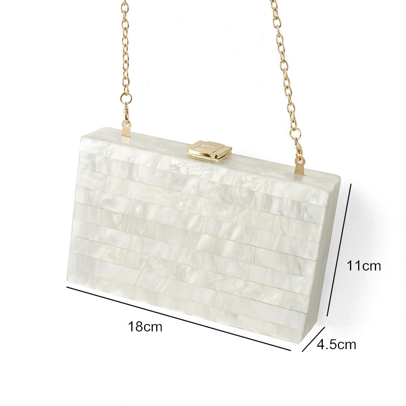 Pearl White Marble Acrylic Clutch Bag Striped Patchwork Luxury Brand Women Wedding Party Evening DayLady Beach Handmade Handbags