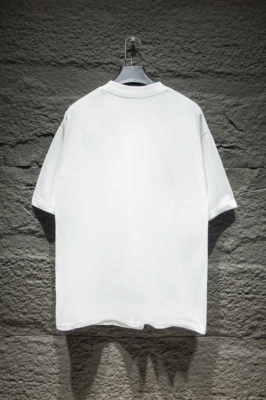 A versão correta da marca de moda de Paris 2024 nova bainha letra de papel imprimir camiseta casual solta de mangas curtas