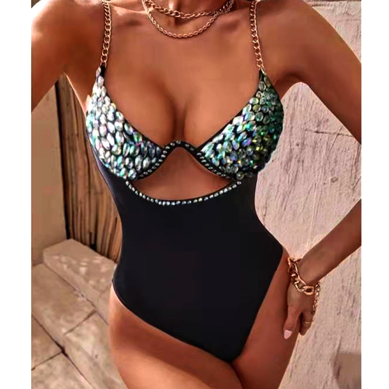 Nouveau bikini set femmes bling rose diamante carnaval maillots de bain cristal culotte festival rave mail de mail