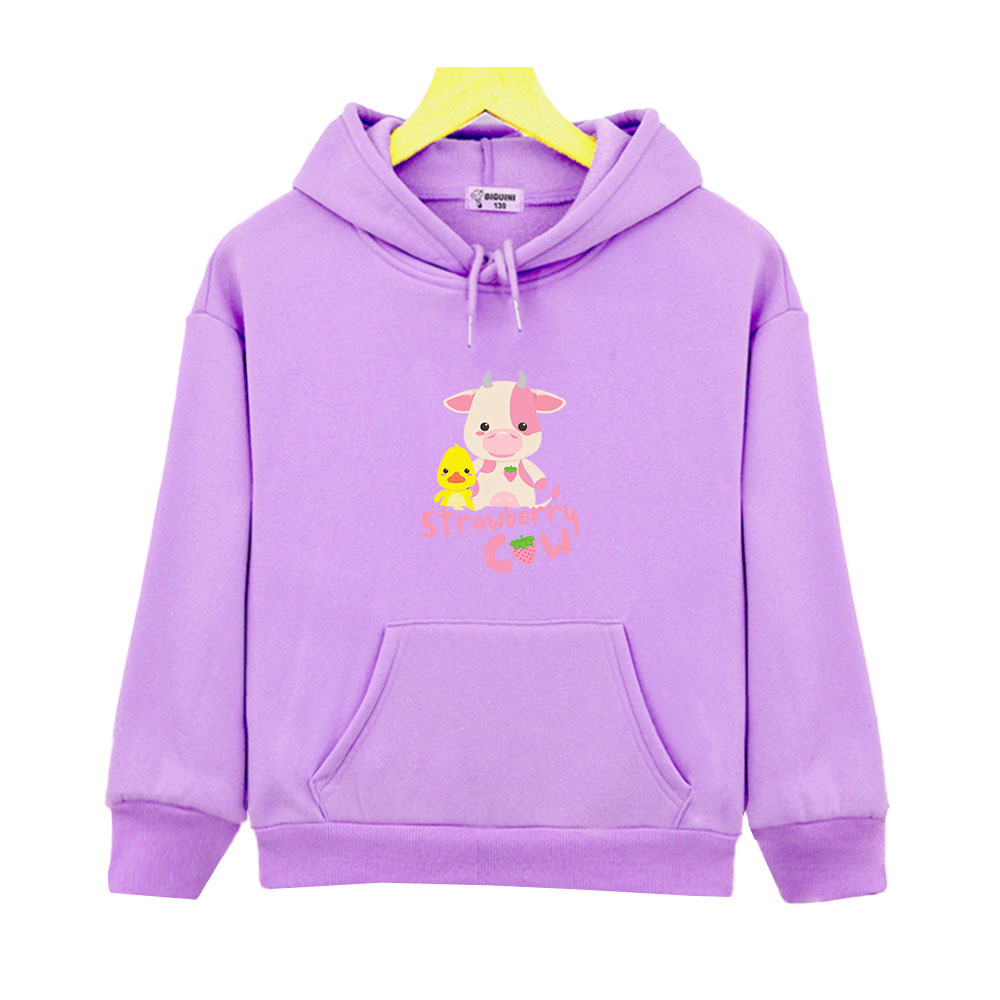 Strawberry Cow Print Hoodies for Teen Girls Kids Cut Cow Sweatshirts Baby Boy Clothes Kawaii Long Sleeve Streetwear Hoody Casual