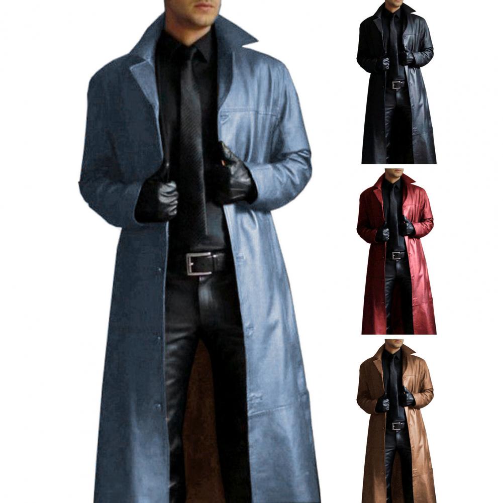 Men Faux Leather Jacket Stijlvolle heren Faux Leather Trench Coat met afslag Kraag Winddicht ontwerp Slim Fit voor lang