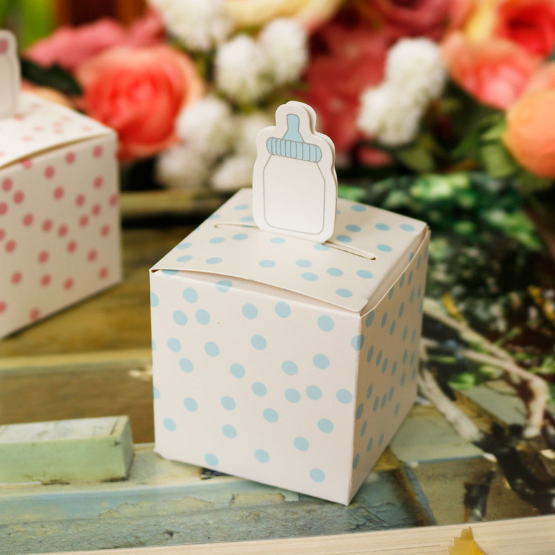 10st Milk Feeding Bottle Shape Present Box Pink Blue Pricks Baby Shower Birthday Favor Candy Paper Box Boy Girl Party Treats Packing