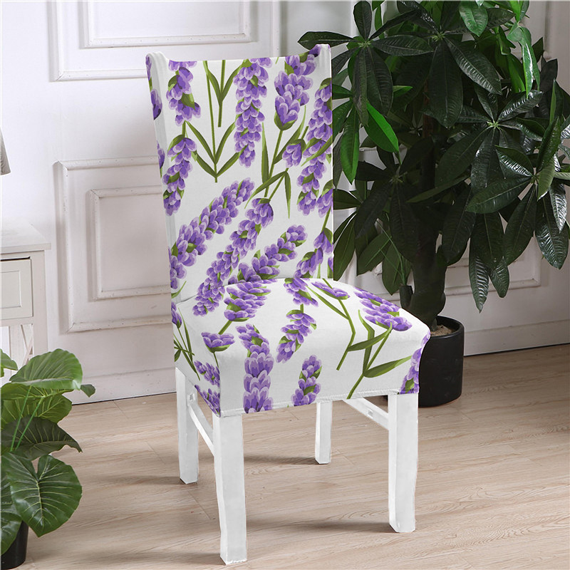 Purple Romantic Lavender Printing Chair Cover For Dining Room Kitchen High Back Seat Covers Hotel Party Wedding Decor