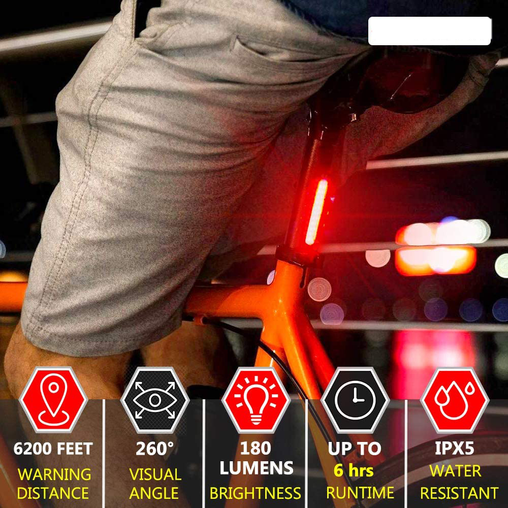 USB Rechargeable LED Bike Tail Light. Bright Bicycle Rear Cycling Safety Flashlight, Fits Road, Mountain Bikes, Helmets.