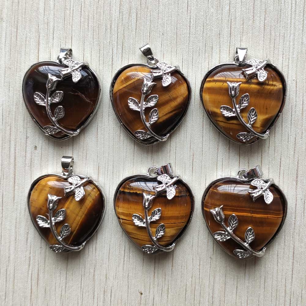 Good quality mix natural stone silver plated alloy flower heart pendants for jewelry accessories making wholesale 