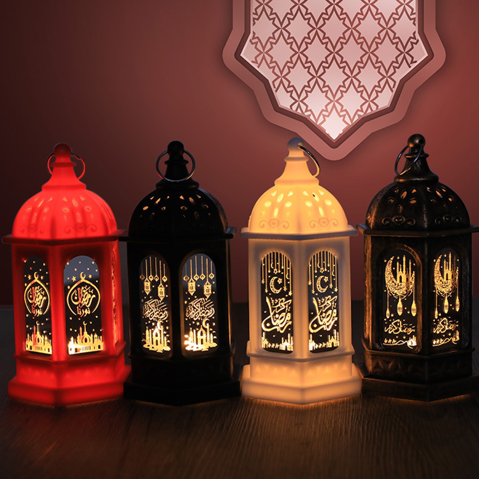 Ramadan Little Lantern Lamp Art Retro Eid Al-Fitr Festival Led Electronic Night Light Candle Holders Ornament Home Decoration