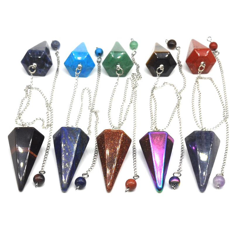 Natürliche Edelsteine Chakra Pyramid hexagonales Pendel Heilung Kristalle Schmuck Halsketten Anhänger Amulett Hexenversorgung Dekor Dekor Dekor