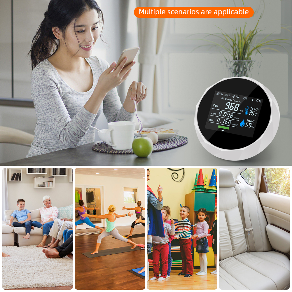 Yieryi Smart Bluetooth Air Quality Daittor Digital CO2 درجة حرارة الرطوبة APP APP Reality Home Home Indoor Gas Analyzer