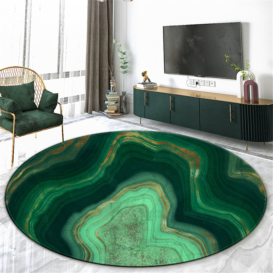 Nordisch dunkelgrüner Marmor runder Teppich für Wohnzimmer Moderne Flanellschwamm Matte für Schlafzimmer Couchtisch Teppich Home Dekoration