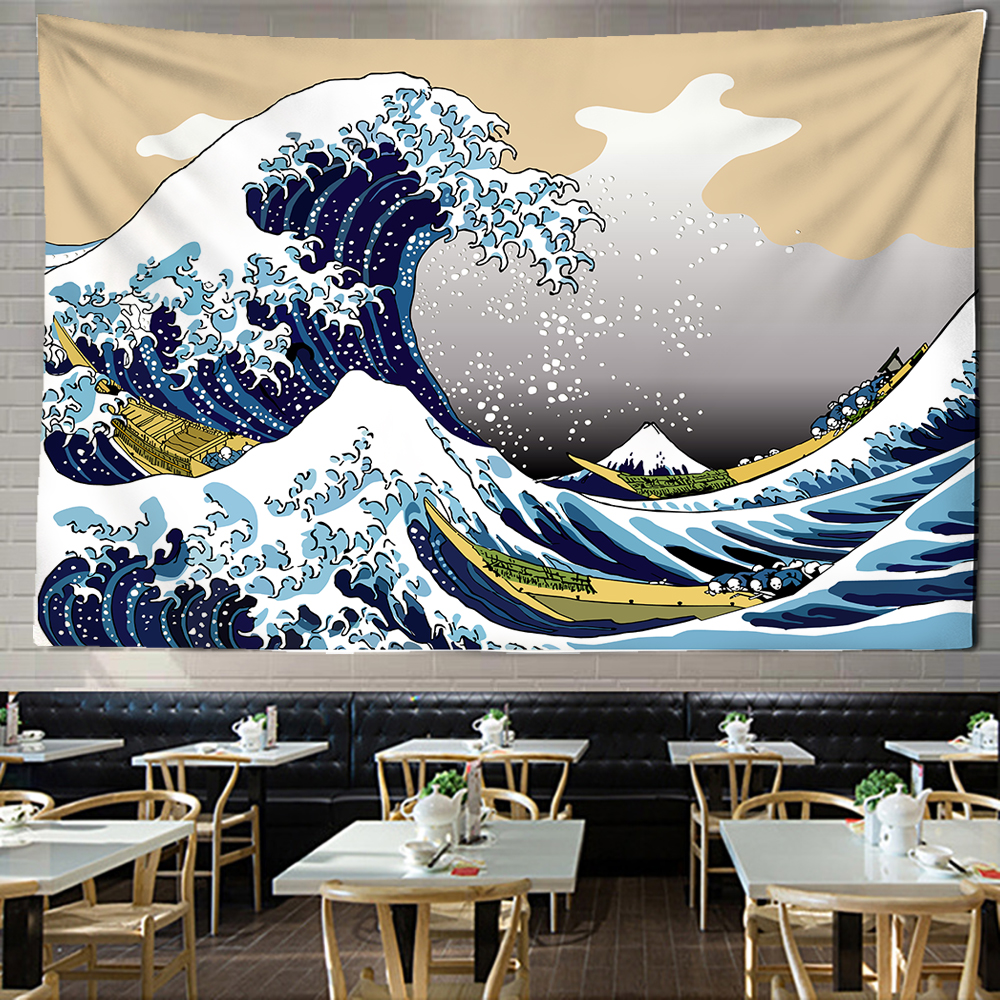 Giappone Kanagawa Wave Printing Totem Totem Wall Hanging Tapestry Bohémien Dicette di yoga Tappetino coperta Decorazione la casa