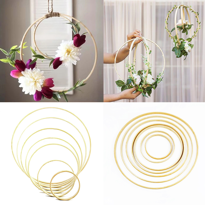 9-30 cm Catcher Ring Wood Bamboo Circle Broderie Cerceau DIY Art Artisanat suspendu Fleur Fleur Party Party Couronne de couronne