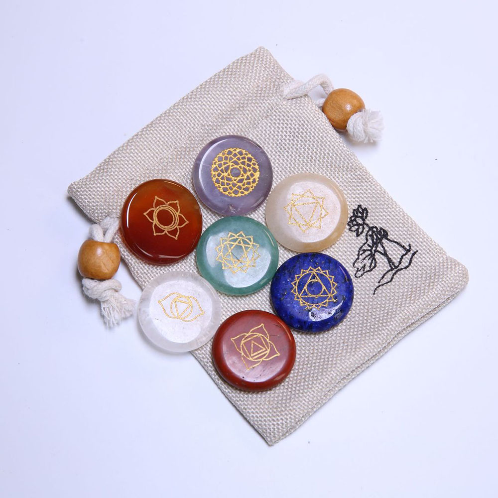 7 Chakra balanceamento de cura kit de energia Cristal polido Pedra AMethyst Clusters Gypsum Stick Citrines Holy Wood Gift com bolsa