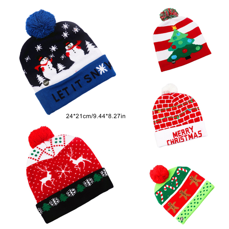 Led Christmas Hats Sweater gebreide Beanie Kerstmis Santa Light Up Hat Christmas Party Warmer Cap Decora