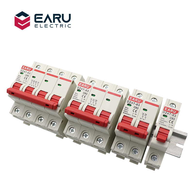 DZ47 400V 1-4P 3-125A C TYPE MINI-stroomonderbreker MCB Korte overbelastingscircuitbeschermer 35 mm DIN Rail Montage Breekcapaciteit 6KA