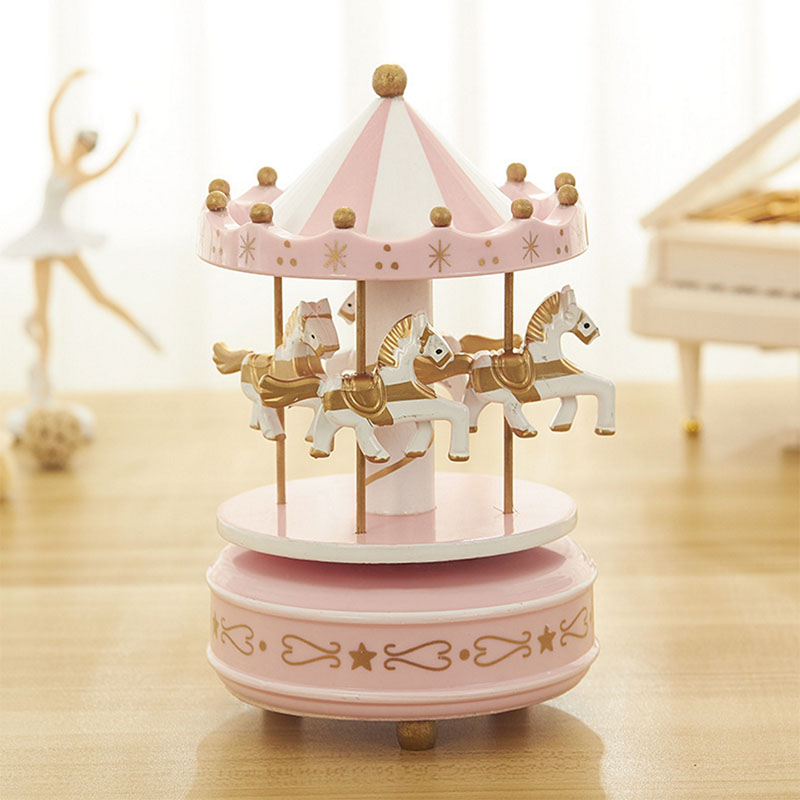 Blau rosa hölzerne karousel music box Valentinstag Geschenk Souvenir Hochzeits Geburtstag Geschenk für Kinder Tischdekorationen Partyzubehör