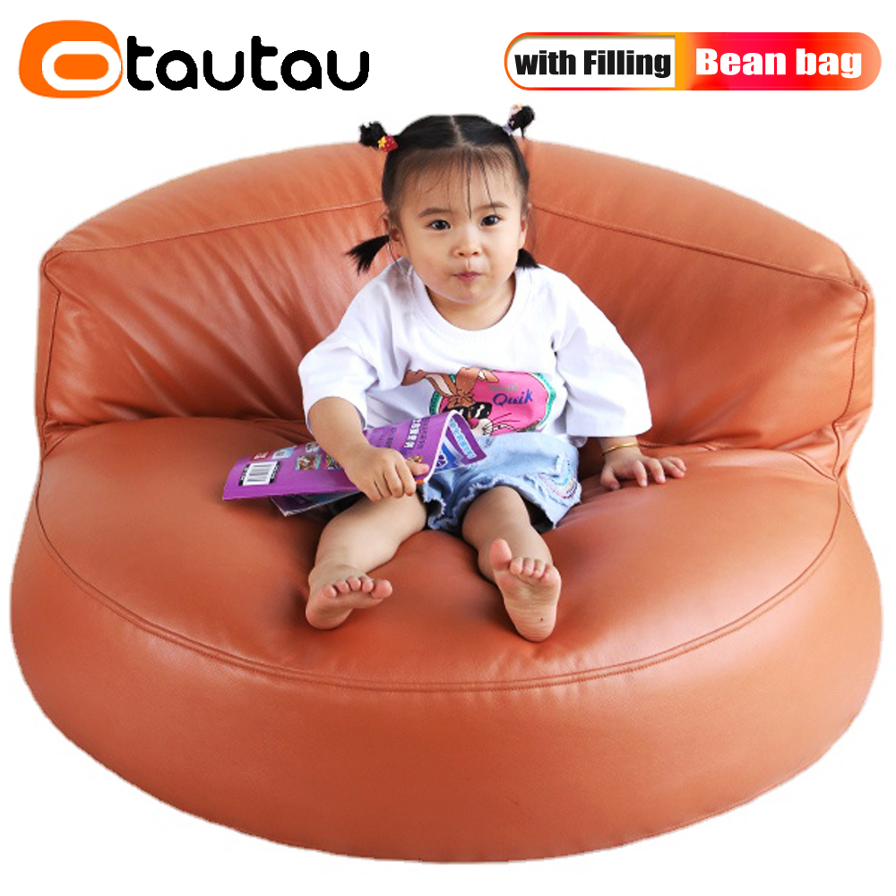 Otautau bambini divano di divano finto sedia a sacco in pelle con ripieno comodo divano pigro comodo pouf sedile angolare ottomana mobili bambini sf013