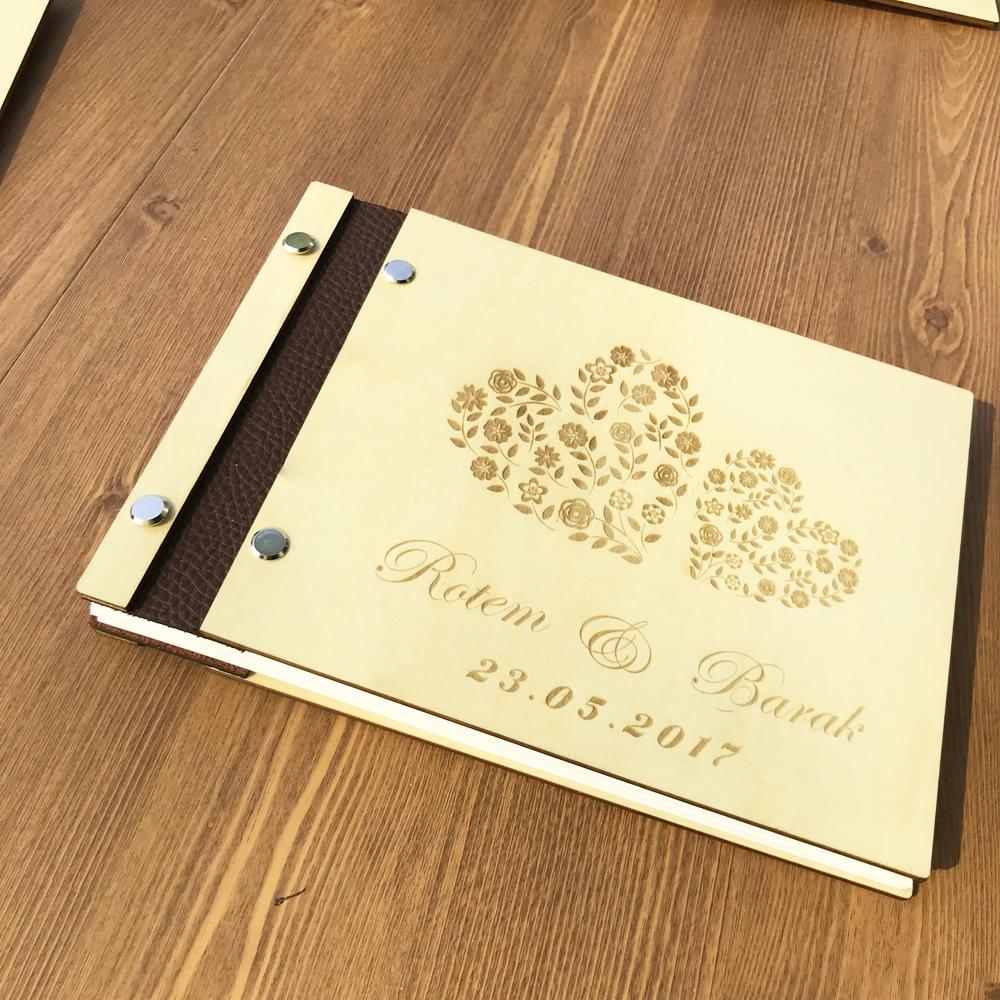 Personalized sign in album lace engraved wedding guestbook,Custom wooden Wedding lace Heart guest book, write to name & date