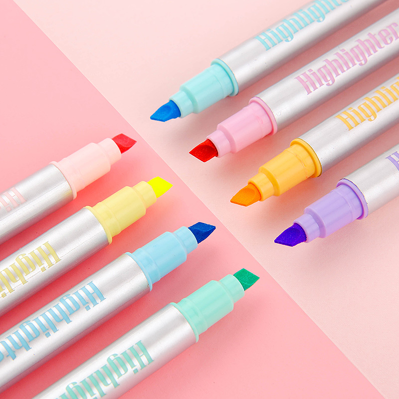 Highlighters HighLighters Candy Color 8 Cores Desenho de Pens Pensionário Profional Passeio de Papelaria