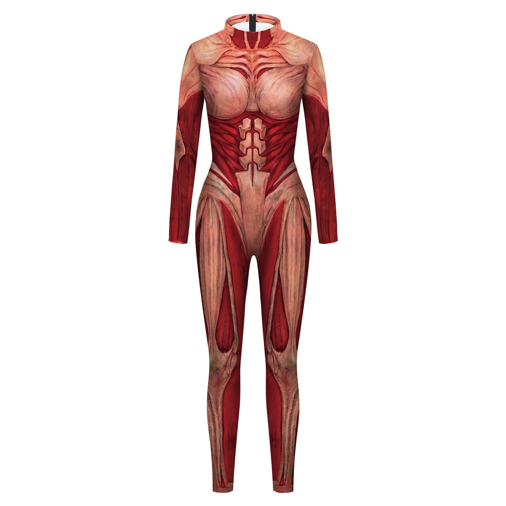 FCCEXIO Women Sexy Tight Jumpsuits Attack On Titan Annie Leonhart Cosplay Costume Adult 3D Print Muscle Bodysuits Party Catsuits