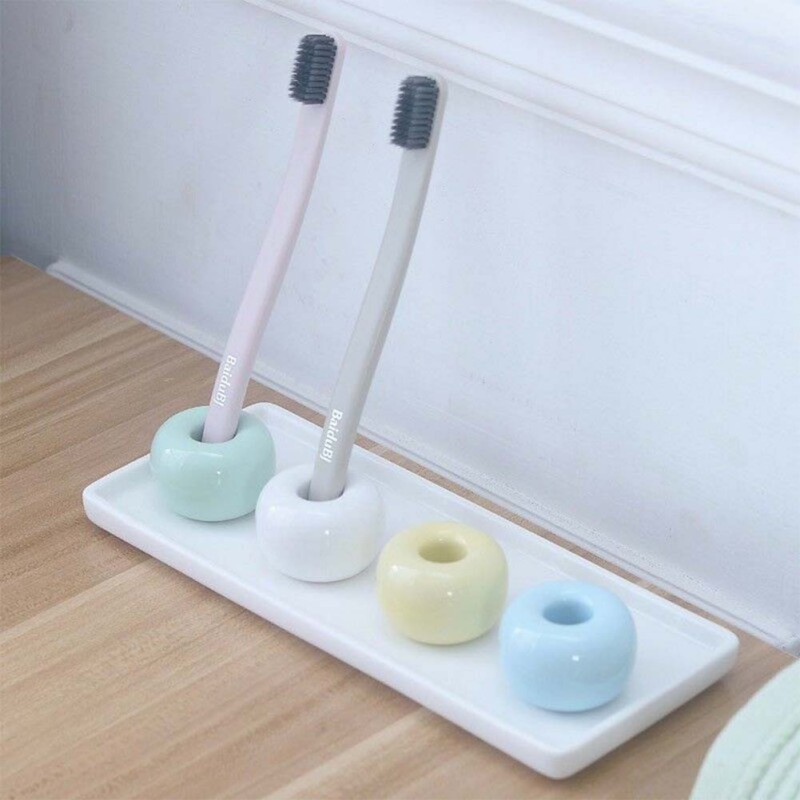 Novel Donut Ceramic Tooth Brush Holder Base Frame Storage Rack Badrum Dusch Tandborste Hylla