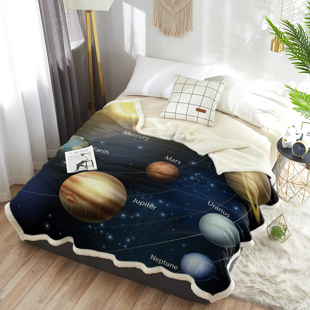 Solar System Nine Planets Orbit Cashmere Blanket Kid Girl Sofa Soft Plush Bedspreads Quilt Drop Ship