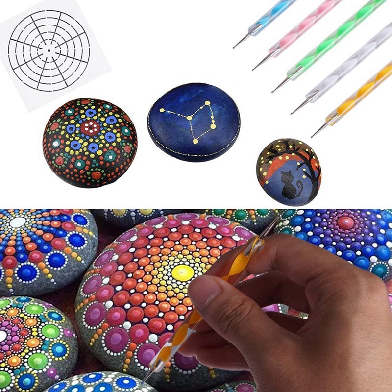 Promotie!Mandala stippellijn stencilgereedschap Rock Painting Kit Ball Stylus Tipting Tools omvatten Stencil, Paint Tray 17 Pack