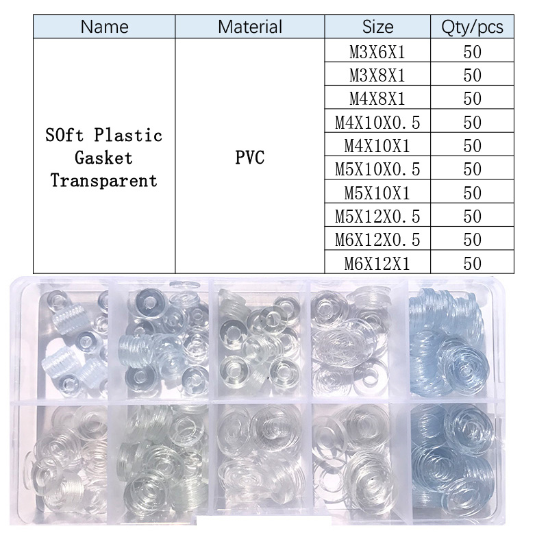 Transparent PVC Washer M3 M4 M5 M6 Soft/ Hard Plastic PVC Transparent Insulating Plain Gasket Ring Spacer Flat Washer Set