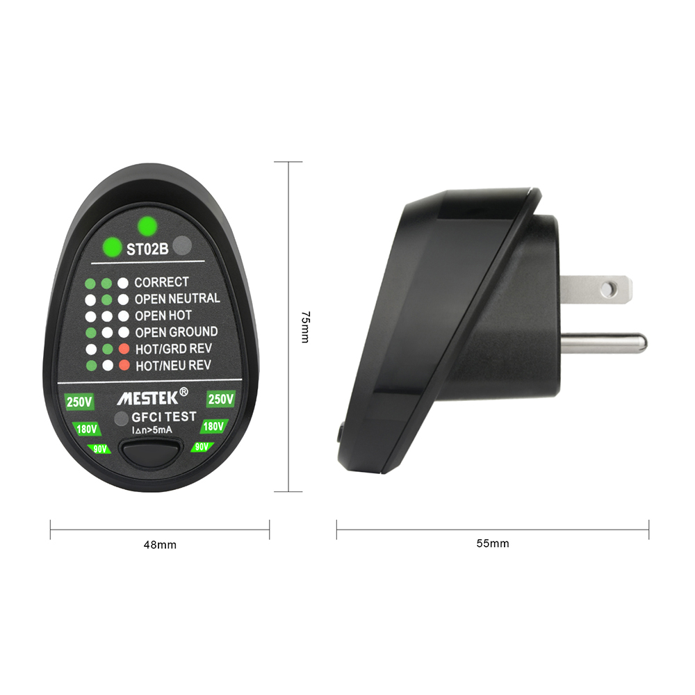 MESTEK Socket Testers Voltage Test Socket Detector RCD EU/US/UK Plug Ground Zero Line Plug Polarity Phase Check Breaker Finder